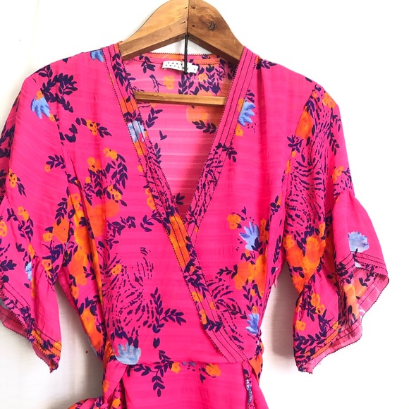 {Tanya Taylor} Kayla Floral Dress in Bright Pink - Picture 6 of 14